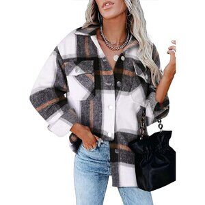 Women Black Collared V Neck Button Down Oversized Long Sleeve Shirt Top